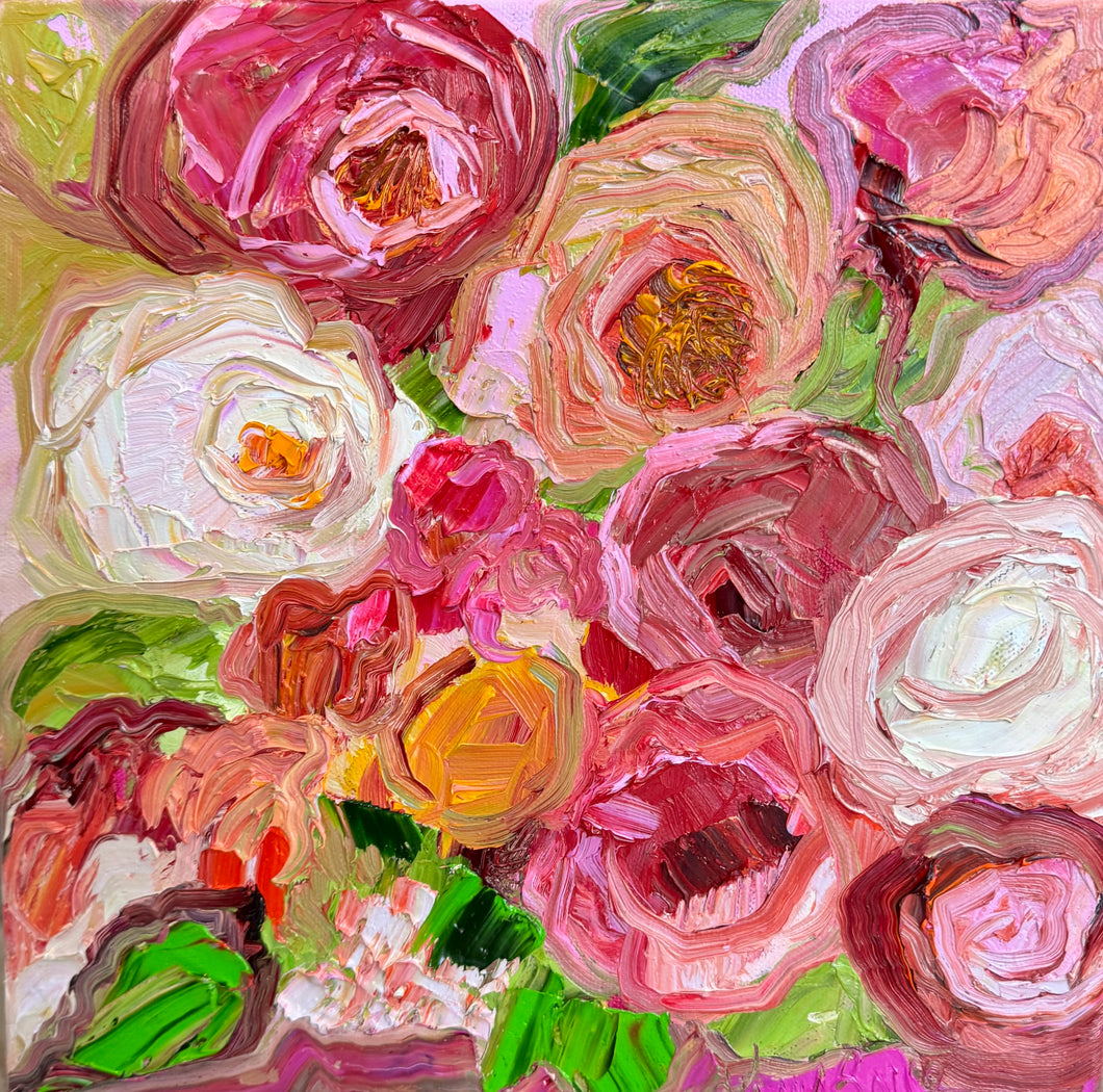 Kerry Bruce, Peonie Love, Oil on Board
