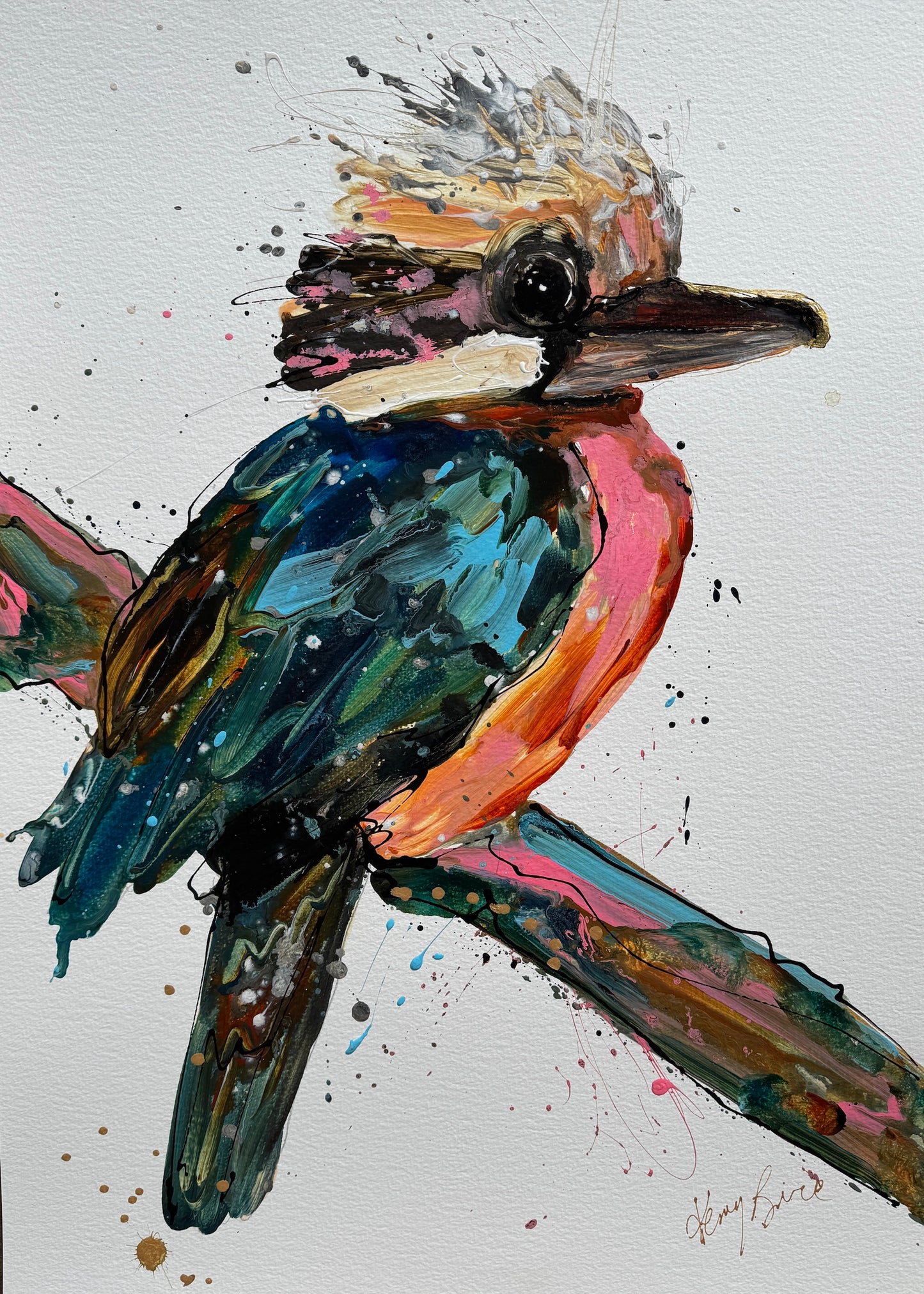 Kerry Bruce, Kami Kookaburra, Acrylic on 500gsm Art Paper