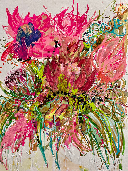Kerry Bruce, Protea, Acrylic on 500gsm Art Paper