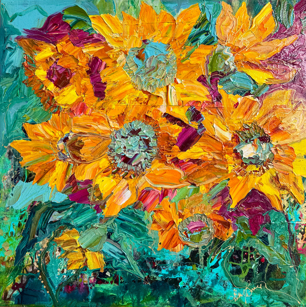 Kerry Bruce, Sunflowers Galore, Acrylic on Canvas