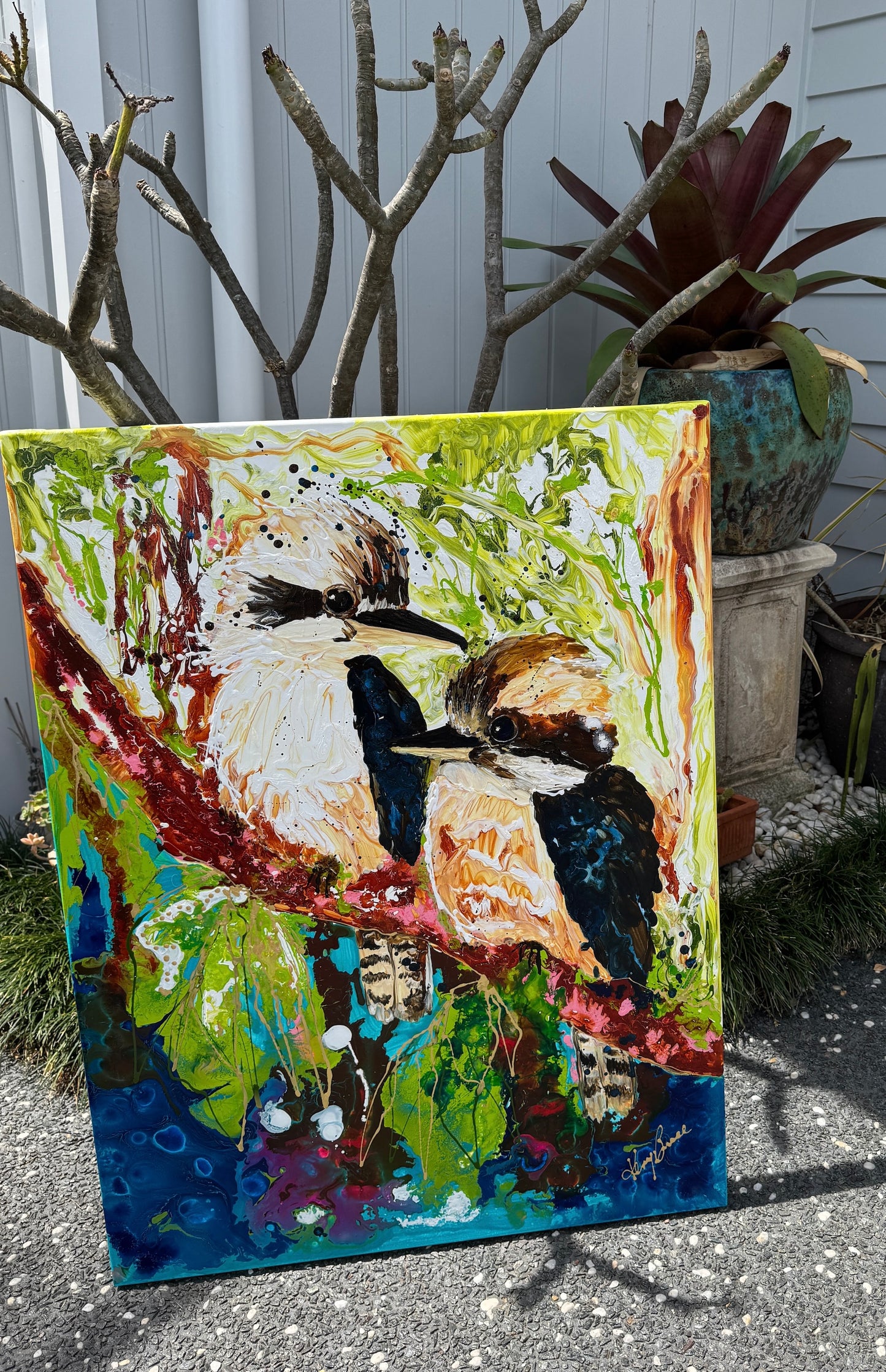 Kerry Bruce,  Guardians of the Bush, Acrylic on Canvas - Oak Float Frame