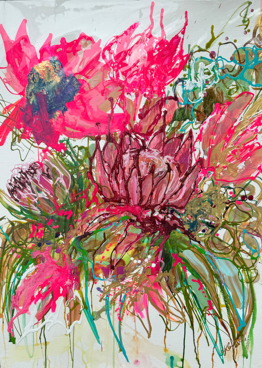 Kerry Bruce, Protea, Acrylic on 500gsm Art Paper