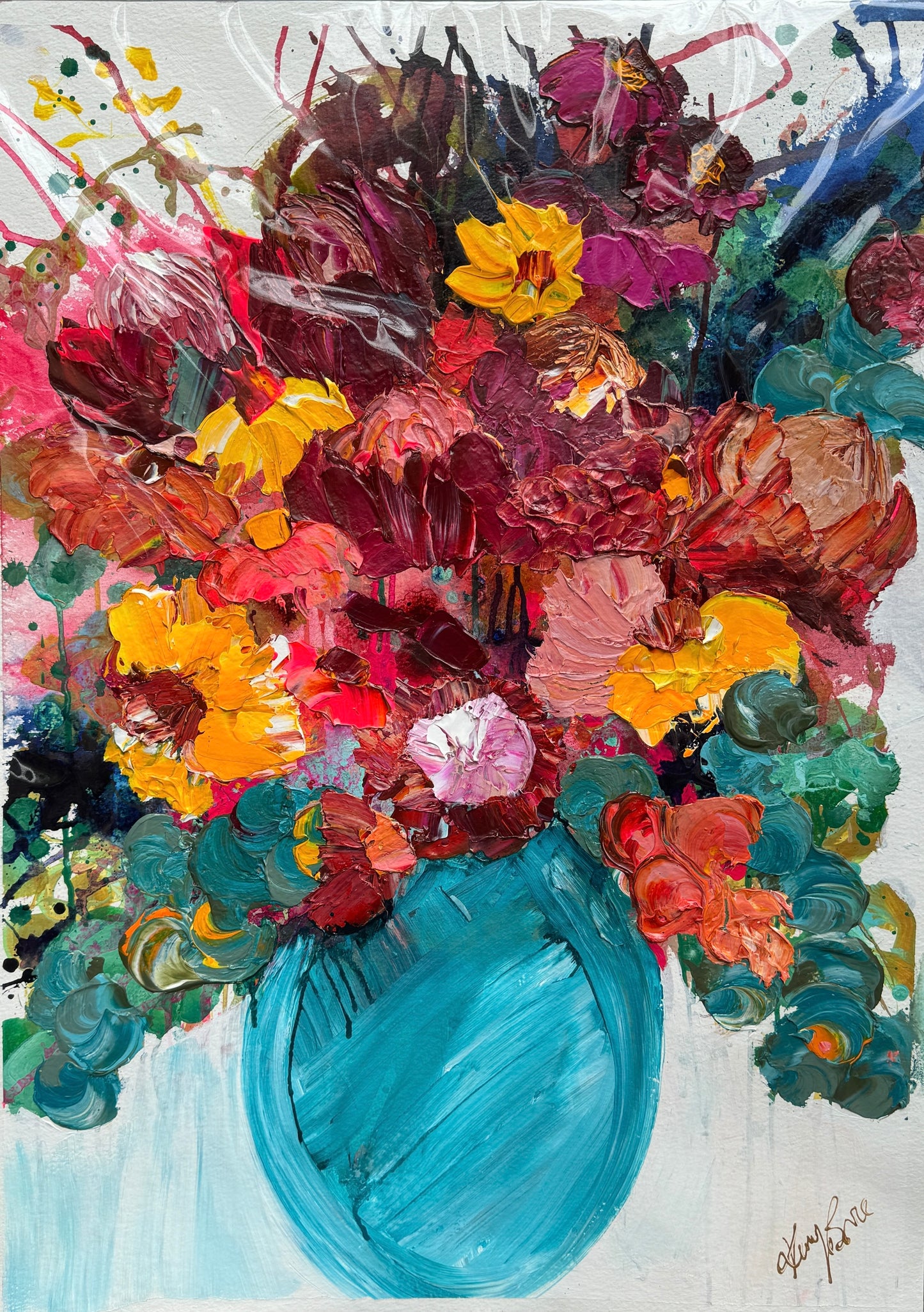 Kerry Bruce, Protea Blooms, Acrylic on 500gsm Archival Art Paper