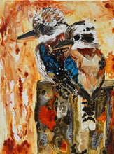 Load image into Gallery viewer, Kerry Bruce,  Kookaburra&#39;s on the Block, Acrylic on Canvas-Oak Float Frame
