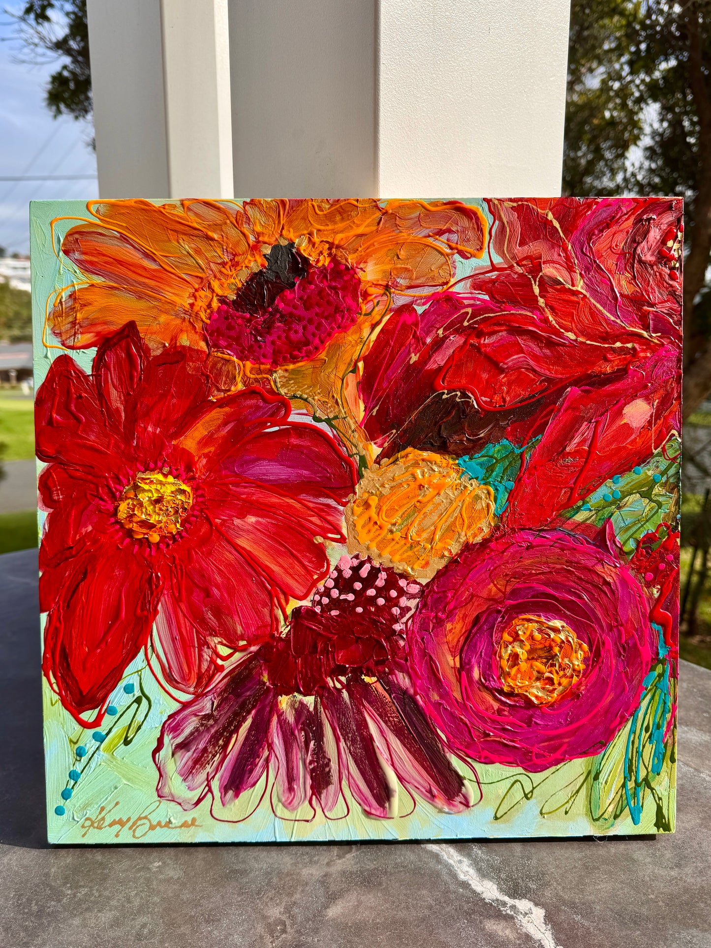 Kerry Bruce,  Spring Blooms l, Acrylic on Board