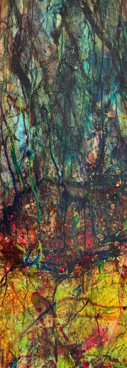 Kerry Bruce,  Misty Morning, Acrylic on Canvas - Oak Float Frame