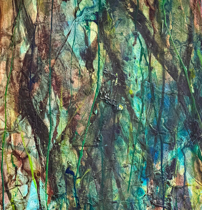 Kerry Bruce,  Misty Morning, Acrylic on Canvas - Oak Float Frame