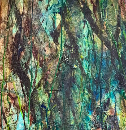 Kerry Bruce,  Misty Morning, Acrylic on Canvas - Oak Float Frame