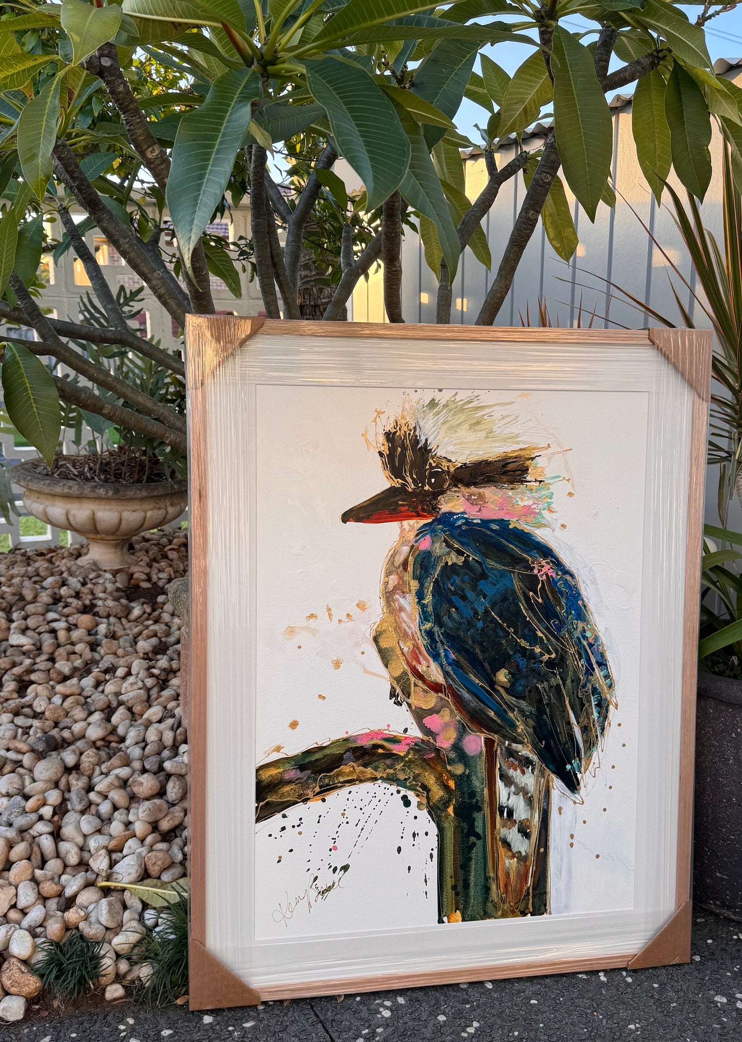 Kerry Bruce, Jack Kookaburra, Acrylic on 500gsm Art Paper - Oak Frame