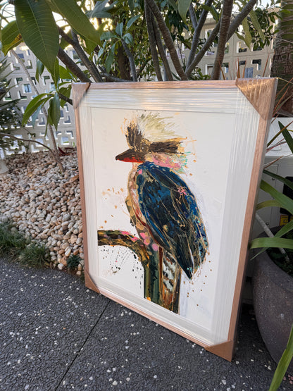Kerry Bruce, Jack Kookaburra, Acrylic on 500gsm Art Paper - Oak Frame