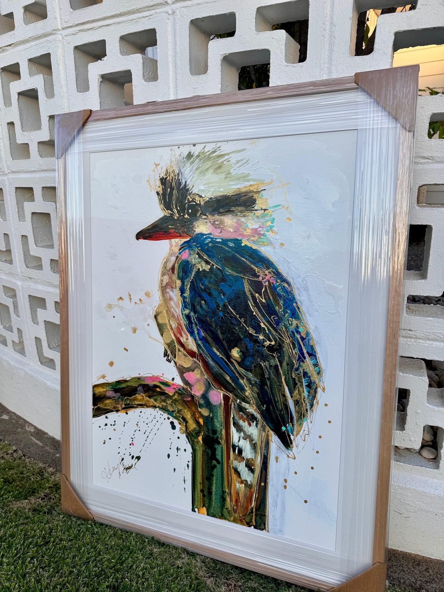 Kerry Bruce, Jack Kookaburra, Acrylic on 500gsm Art Paper - Oak Frame