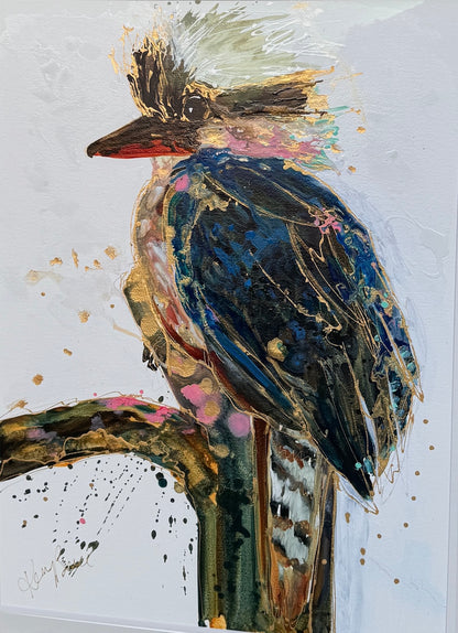 Kerry Bruce, Jack Kookaburra, Acrylic on 500gsm Art Paper - Oak Frame
