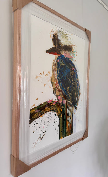 Kerry Bruce, Jack Kookaburra, Acrylic on 500gsm Art Paper - Oak Frame
