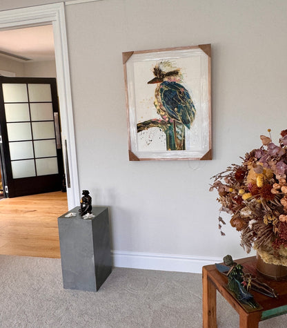Kerry Bruce, Jack Kookaburra, Acrylic on 500gsm Art Paper - Oak Frame