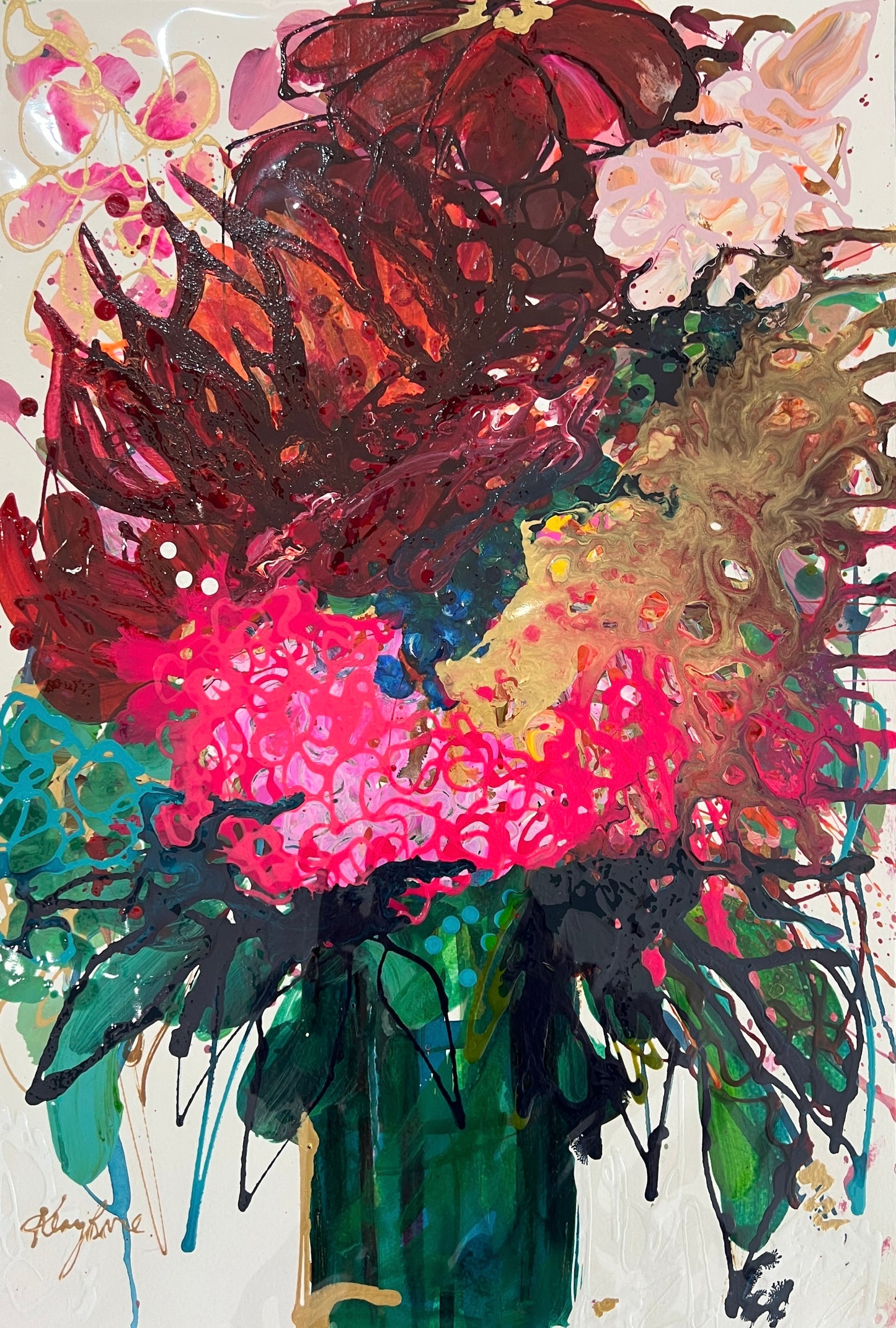 Kerry Bruce,Colour me Pink, Acrylic on Art Paper - framed