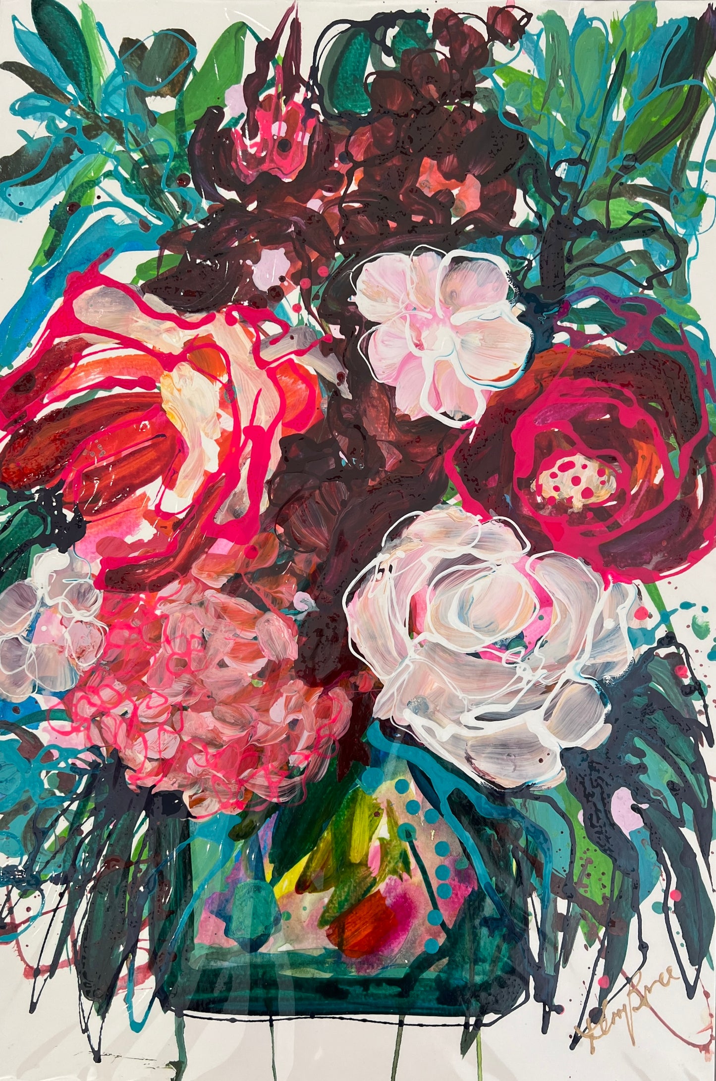 Kerry Bruce, White Rose, Acrylic on Art Paper - framed