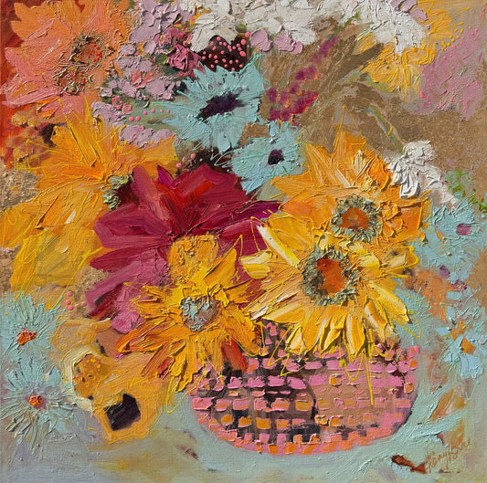 Kerry Bruce, Sunflowers, Oil on Canvas