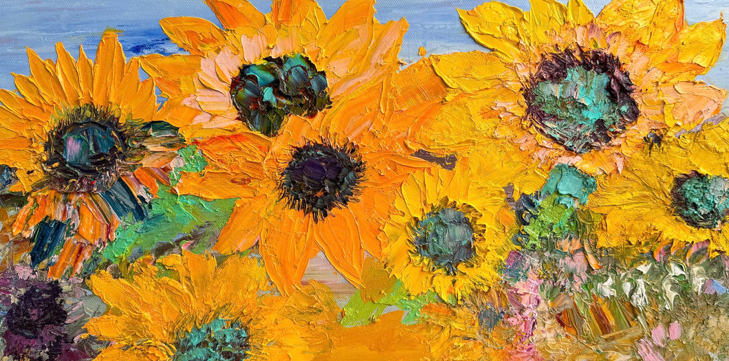 Kerry Bruce, Sunflowers, Oil on Canvas Board