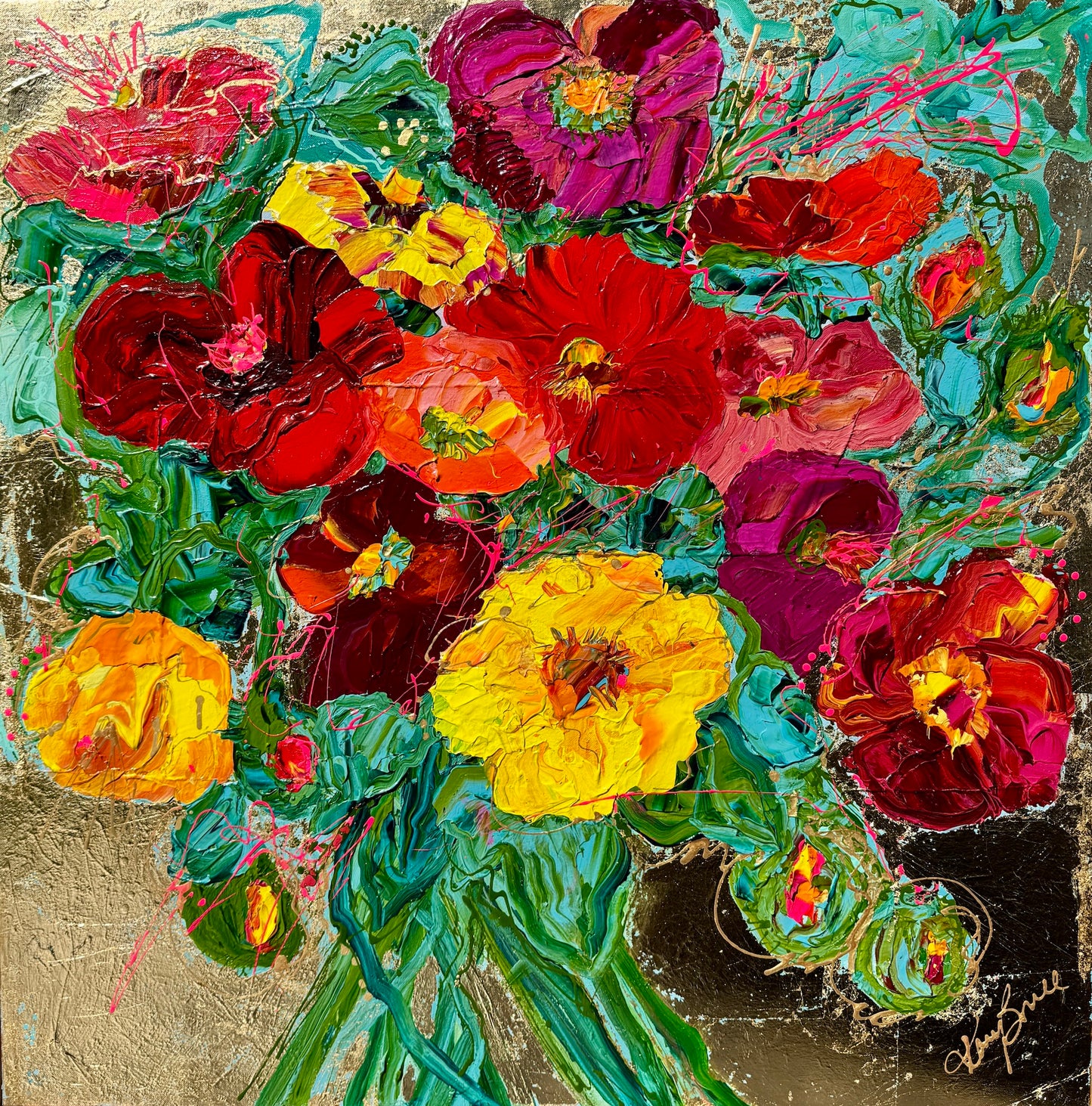 Kerry Bruce, Prosperity, Acrylic on Canvas with gold leaf - framed