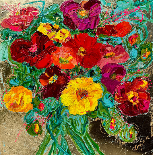 Kerry Bruce, Prosperity, Acrylic on Canvas with gold leaf - framed
