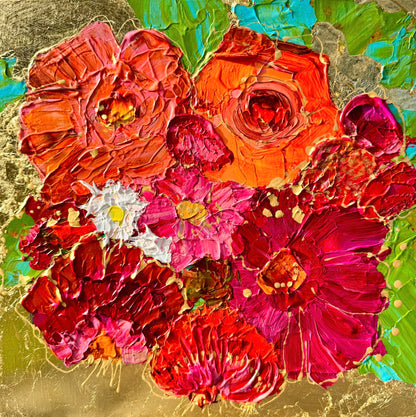 Kerry Bruce, King Peony, Acrylic on Board with gold leaf