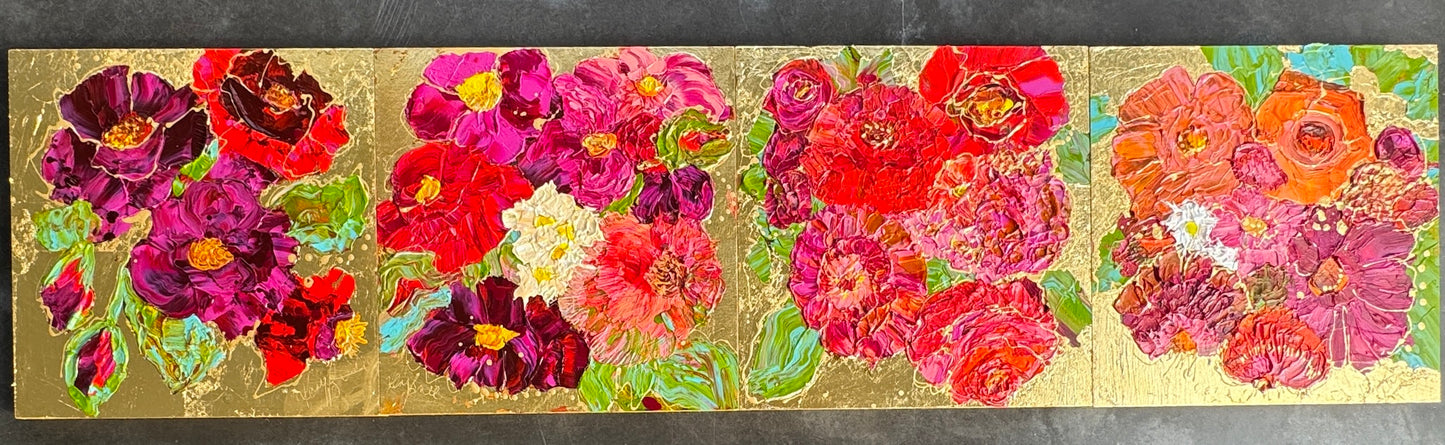 Kerry Bruce, Queen Peony, Acrylic on Board with gold leaf
