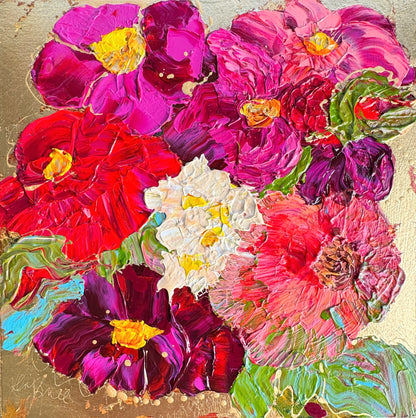 Kerry Bruce, Queen Peony, Acrylic on Board with gold leaf
