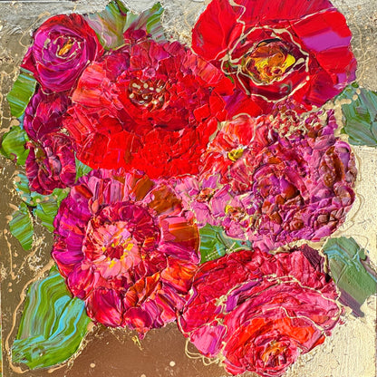 Kerry Bruce, Princess Peony, Acrylic on Board with gold leaf