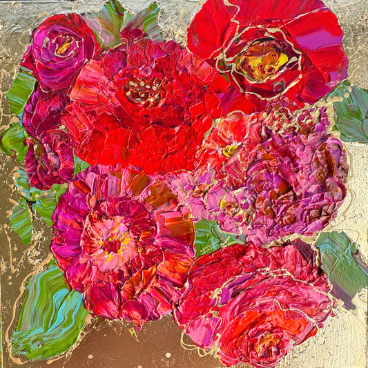 Kerry Bruce, Princess Peony, Acrylic on Board with gold leaf