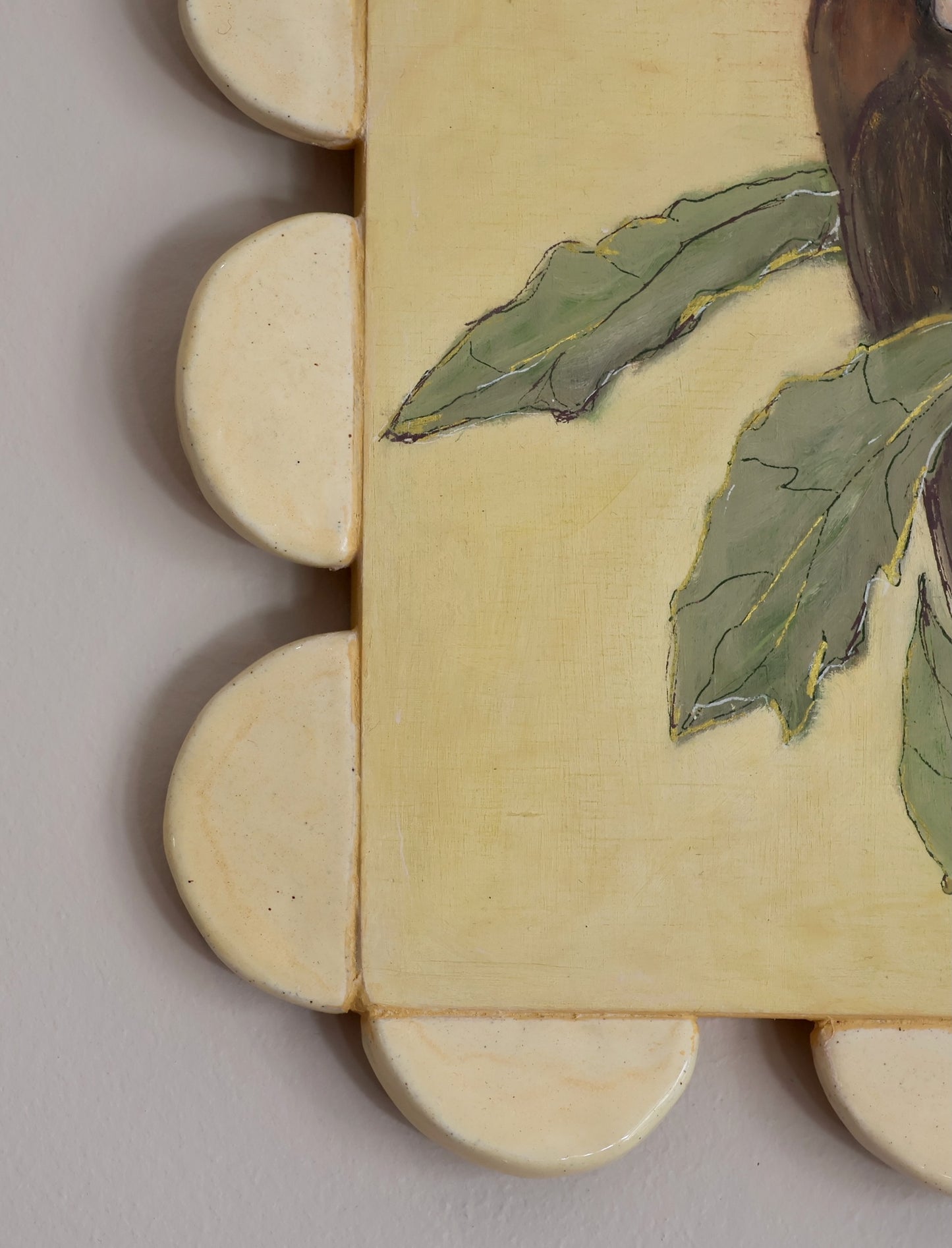 Shellie Christian, Bloom and Birdsong, Mixed Media on Board -handmade ceramic frame