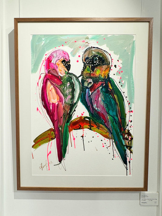Kerry Bruce, Budgie Buddies in Love, Acrylic on 500gsm Art Paper