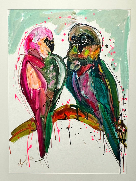 Kerry Bruce, Budgie Buddies in Love, Acrylic on 500gsm Art Paper