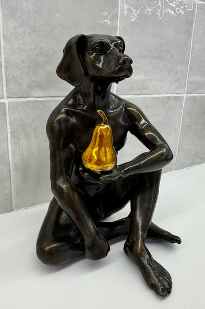Gillie and Marc, Dogman grew a Pear, Bronze with gold Patina- Limited Edition #1 /25 sculpture