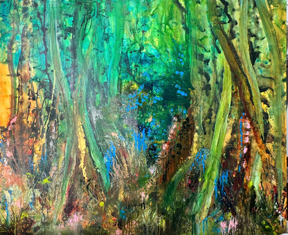 Kerry Bruce,  Whispers of the Gum Trees, Acrylic on Canvas - Oak Float Frame