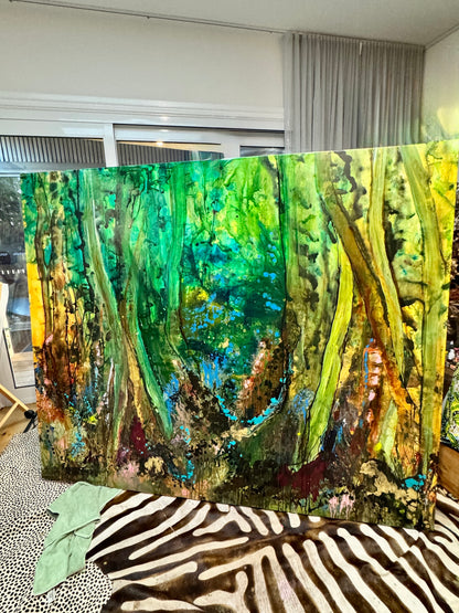 Kerry Bruce,  Whispers of the Gum Trees, Acrylic on Canvas - Oak Float Frame