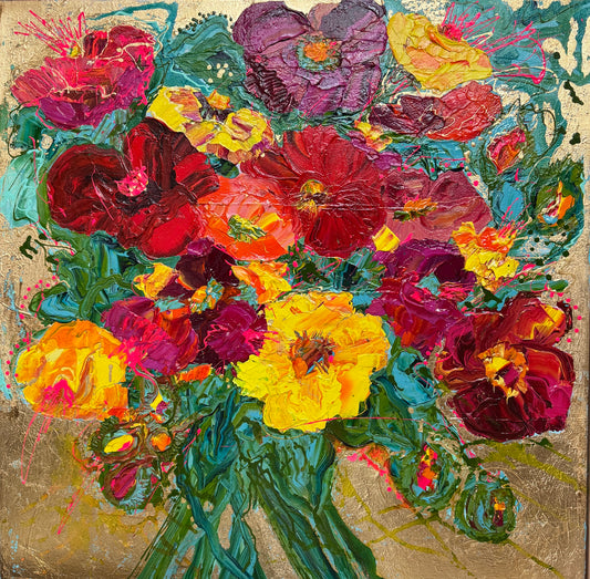 Kerry Bruce, Prosperity, Acrylic on Canvas with gold leaf - framed