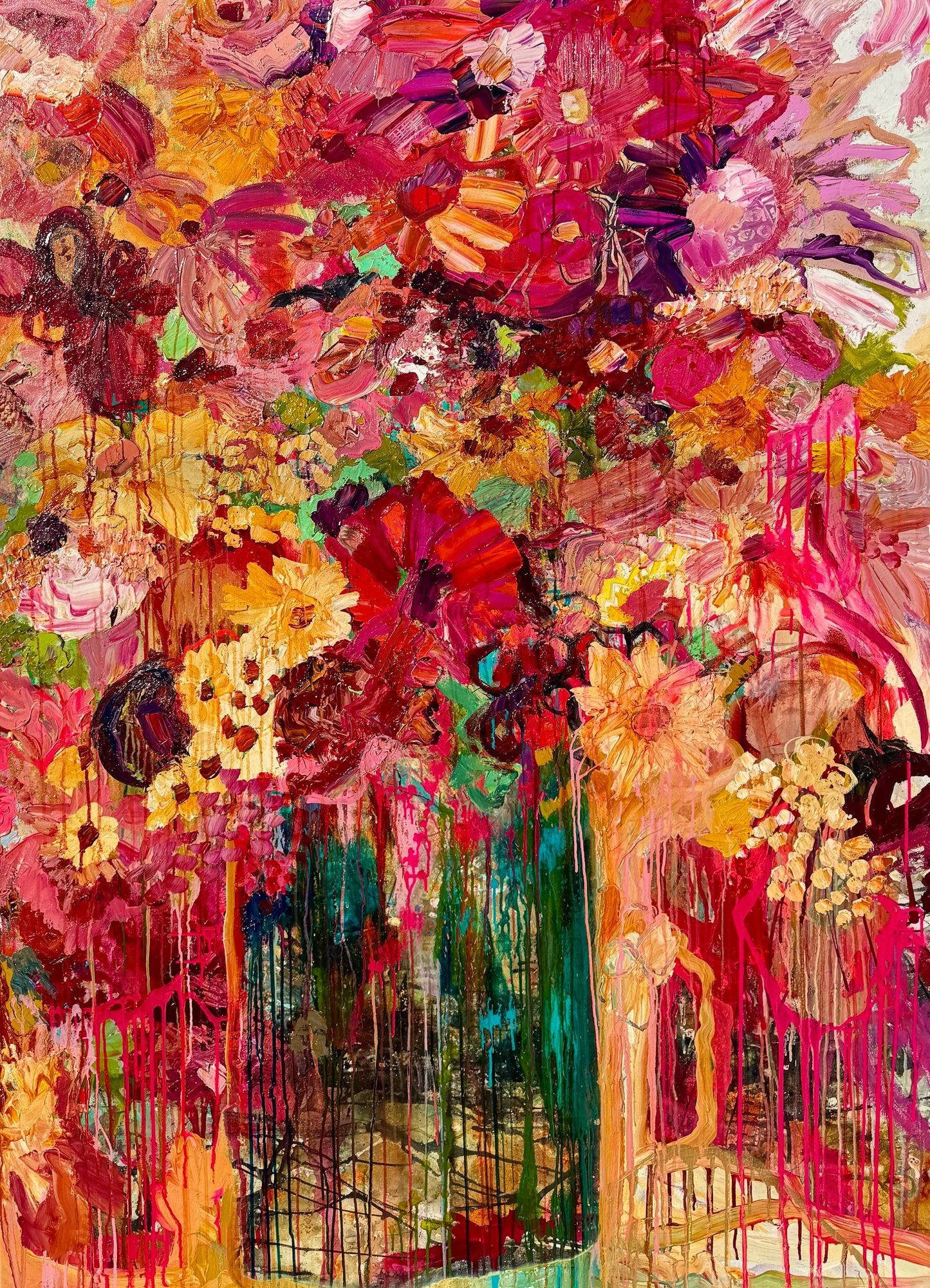 Kerry Bruce, Grandiflora, Acrylic and mixed media on canvas- Oak Floatframe