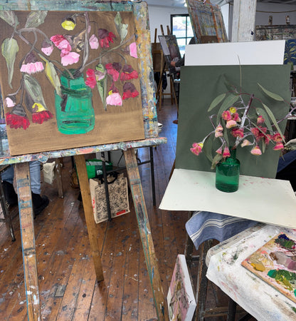 Kerry Bruce, Blossoms in Green Vase, Acrylic on Canvas