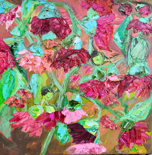 Kerry Bruce, Pink Gum Blossoms, Oil on Canvas