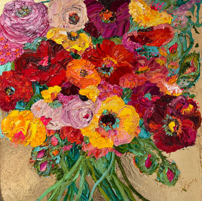 Kerry Bruce, Prosperity, Acrylic on Canvas with gold leaf - framed
