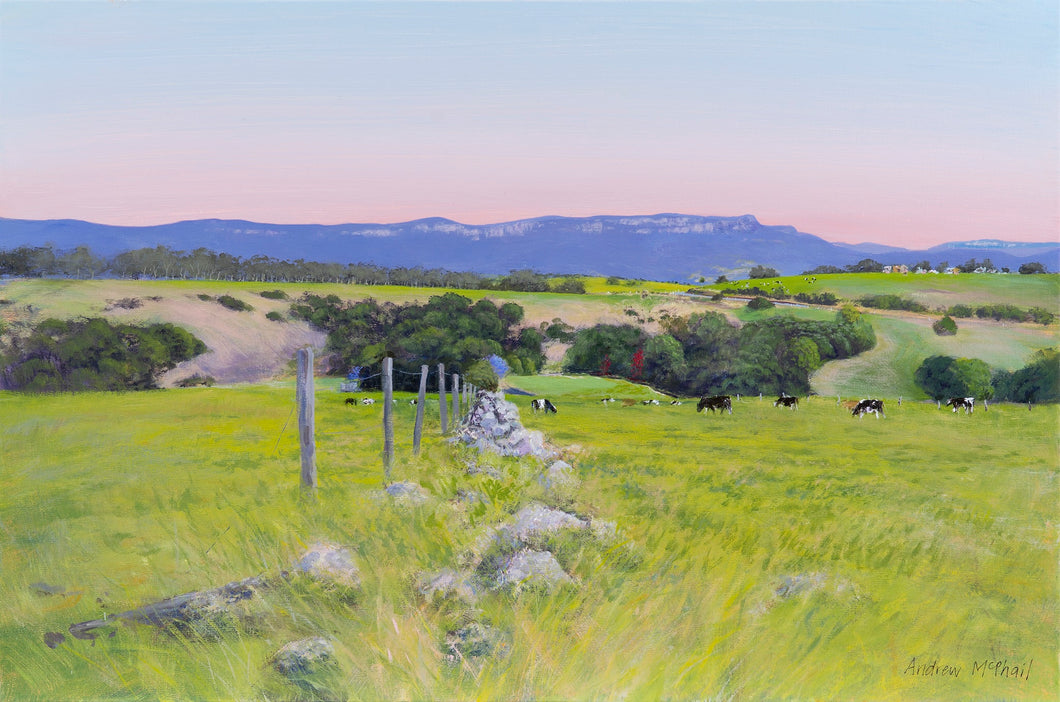 Andrew McPhail, Kiama Pastoral, Jamberoo Mountain Dawn, Acrylic on Canvas