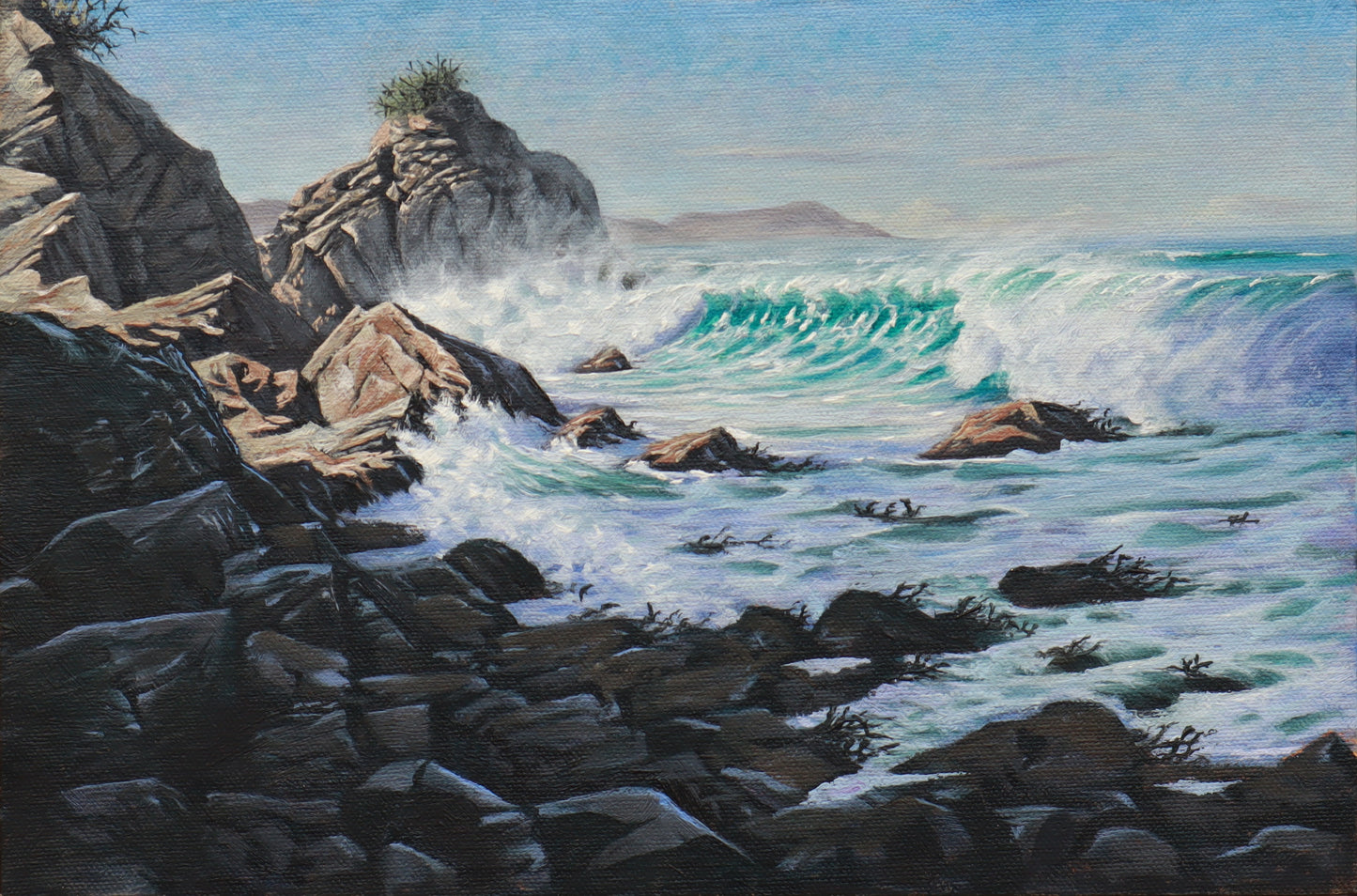 Daniel Beresford, Light Breaks the Surf, Oil on Canvas Panel