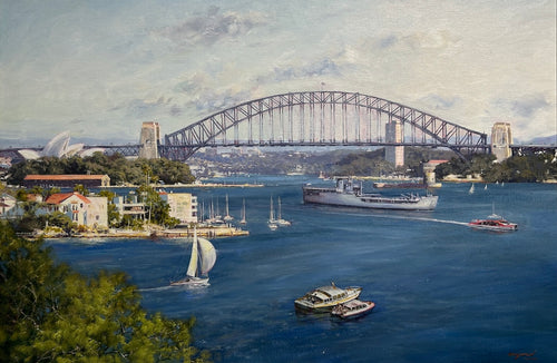 Sydney Harbour with Sydney Harbour Bridge in the background.