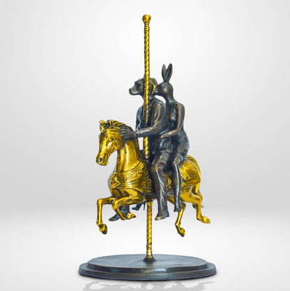 Gillie and Marc, Rabbitwoman and Dogman Go Round And Round,   Bronze with gold Patina- Limited Edition #  sculpture