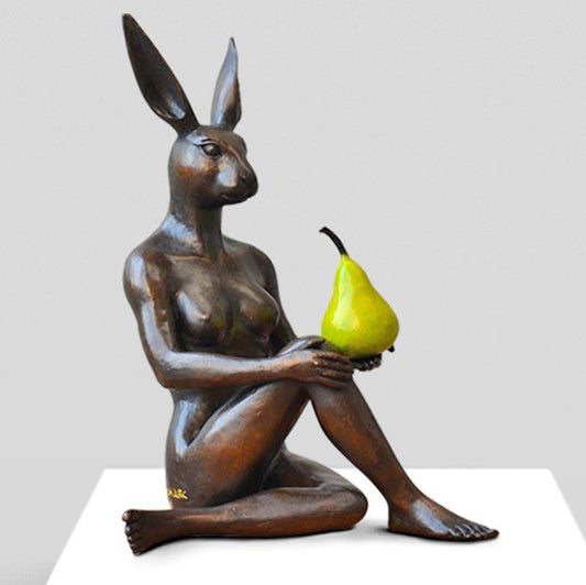 Gillie and Marc,Rabbitwoman grew a pear,  Bronze with green Patina- Limited Edition #14/25 sculpture