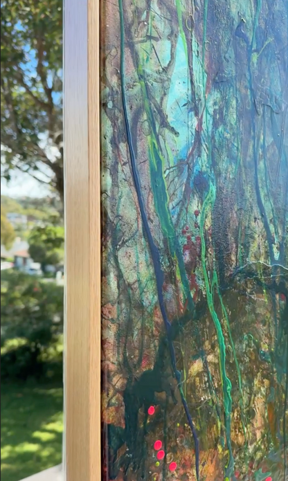 Kerry Bruce,  Misty Morning, Acrylic on Canvas - Oak Float Frame
