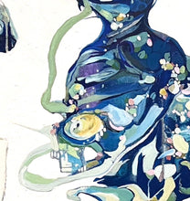 Load image into Gallery viewer, Oil painting on a white background with two abstract shapes in shades of blue and green. Detail view shown.
