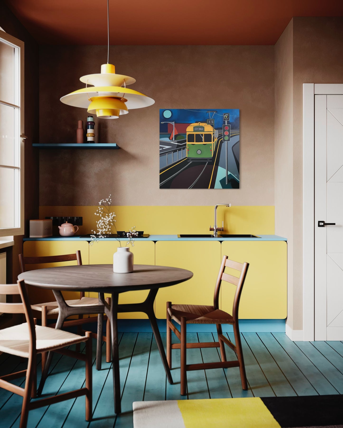 Vanessa Anderson, Night Tram, Acrylic & Oil on Canvas