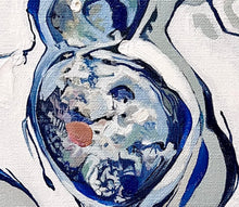 Load image into Gallery viewer, Oil painting of a rock pool in an abstract style on a white background in shades of blue with multicoloured detail. Close up view.
