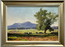 Load image into Gallery viewer, Kangaroo Valley NSW with cows grazing under trees and a mountain in the background. Framed view.
